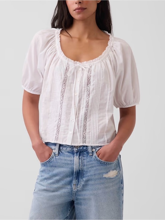 GAP Tops - White crop lace tie blouse